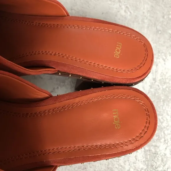 Maje Wave Suede Leather Studded Mules Terracotta EU 39
