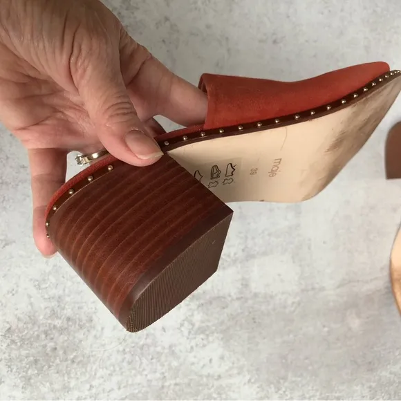 Maje Wave Suede Leather Studded Mules Terracotta EU 39