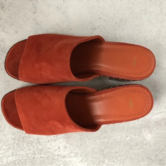 Maje Wave Suede Leather Studded Mules Terracotta EU 39