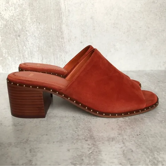 Maje Wave Suede Leather Studded Mules Terracotta EU 39