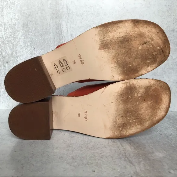 Maje Wave Suede Leather Studded Mules Terracotta EU 39
