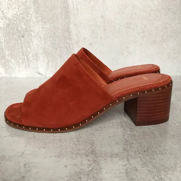 Maje Wave Suede Leather Studded Mules Terracotta EU 39