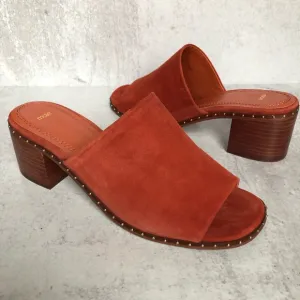 Maje Wave Suede Leather Studded Mules Terracotta EU 39