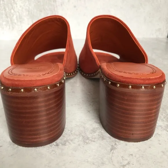 Maje Wave Suede Leather Studded Mules Terracotta EU 39