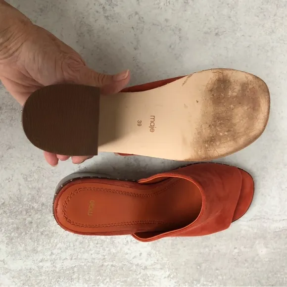 Maje Wave Suede Leather Studded Mules Terracotta EU 39