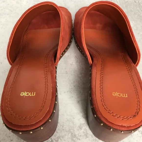 Maje Wave Suede Leather Studded Mules Terracotta EU 39
