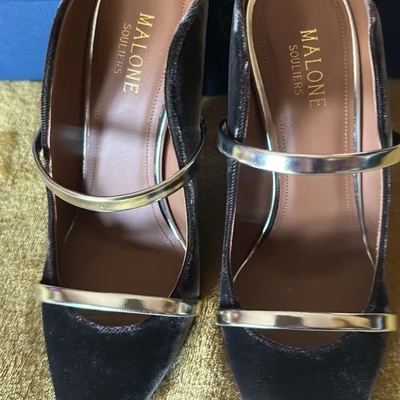 Malone Souliers Maureen Brown Leather / velvet mules size 6.5 / 36.6