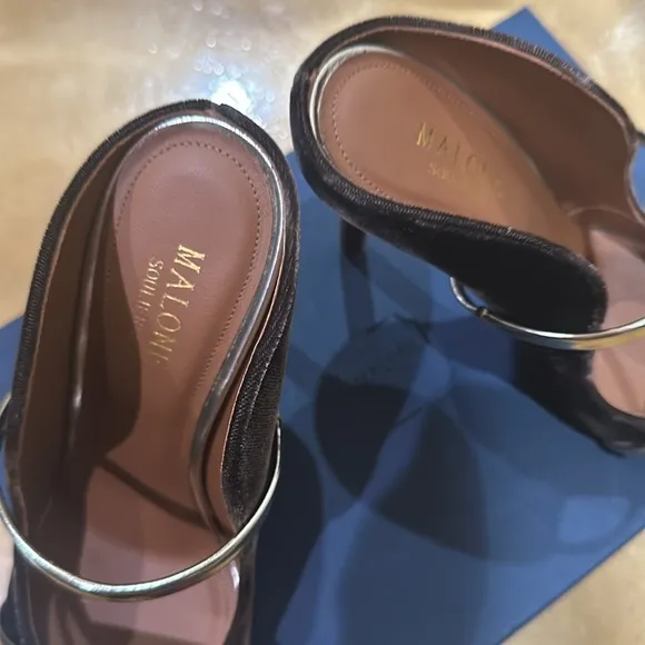 Malone Souliers Maureen Brown Leather / velvet mules size 6.5 / 36.6