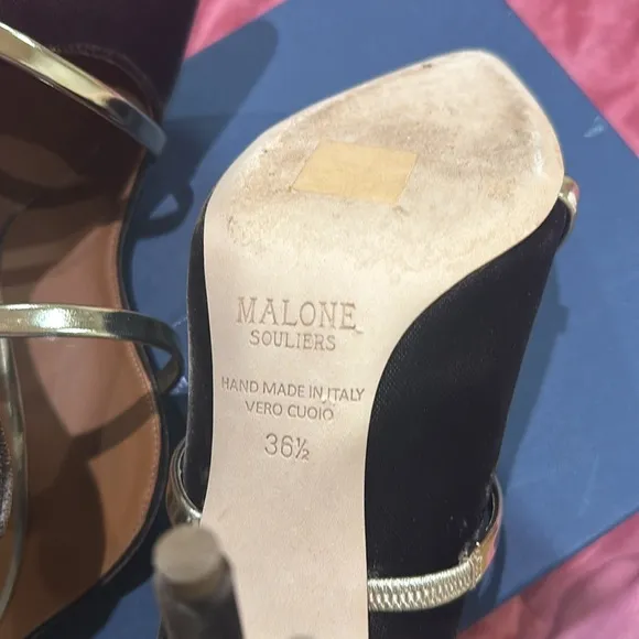 Malone Souliers Maureen Brown Leather / velvet mules size 6.5 / 36.6