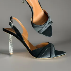 MALONE SOULIERS Womens Size 37/US 7 Black Satin Joss 90 Slingback Heels Sandals