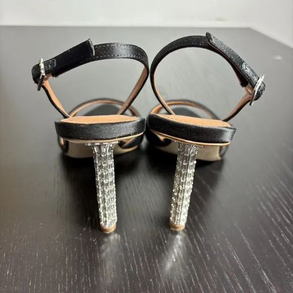 MALONE SOULIERS Womens Size 37/US 7 Black Satin Joss 90 Slingback Heels Sandals