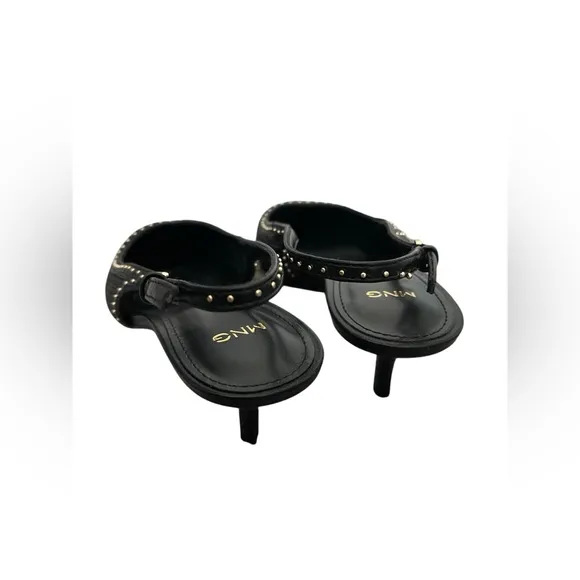 Mango stud detailed pointed slingback kitten heels in black