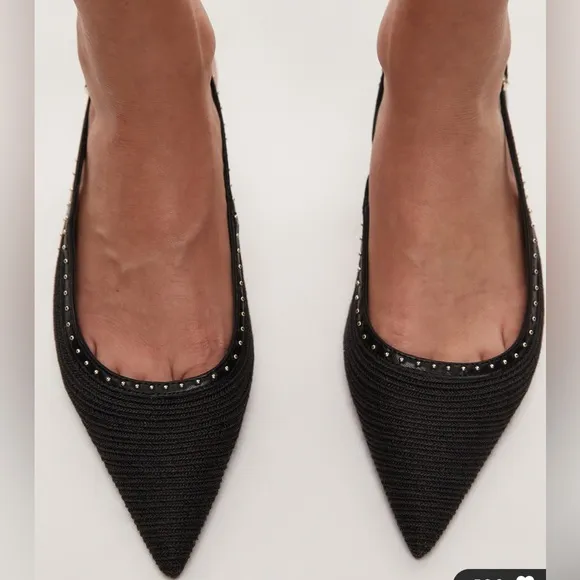 Mango stud detailed pointed slingback kitten heels in black