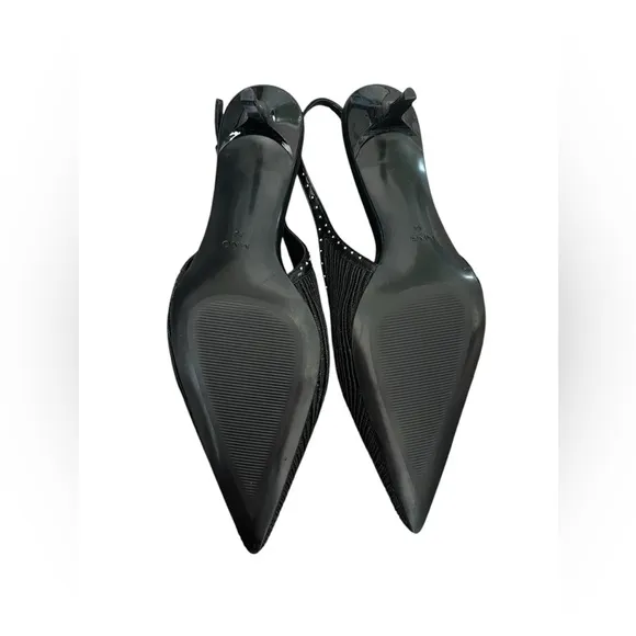 Mango stud detailed pointed slingback kitten heels in black