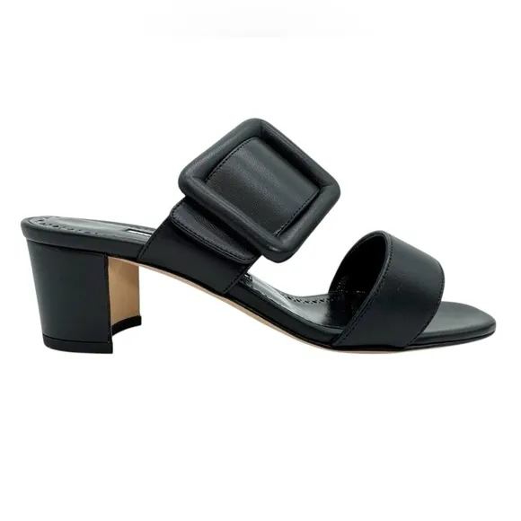 Manolo Blahnik Black Nappa Leather Open Toe Mules Size 5