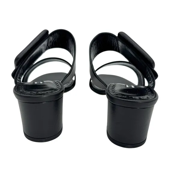 Manolo Blahnik Black Nappa Leather Open Toe Mules Size 5
