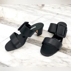 Manolo Blahnik Black Nappa Leather Open Toe Mules Size 5