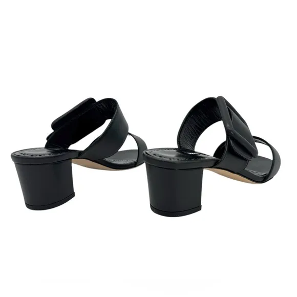 Manolo Blahnik Black Nappa Leather Open Toe Mules Size 5