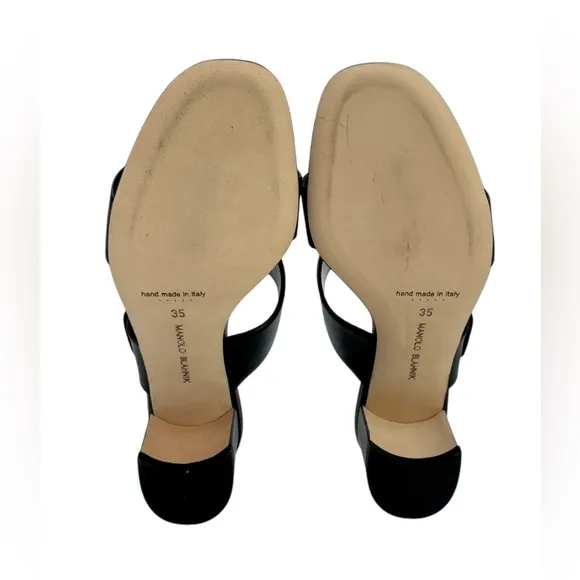 Manolo Blahnik Black Nappa Leather Open Toe Mules Size 5