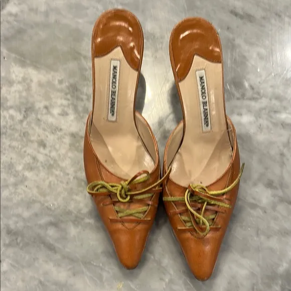 Manolo Blahnik Brown kitten heel mules- 39.5