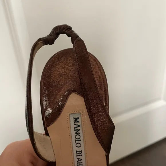 MANOLO BLAHNIK Crystal Embellished Slingback Kitten Heel Bronze BEADED Sandals