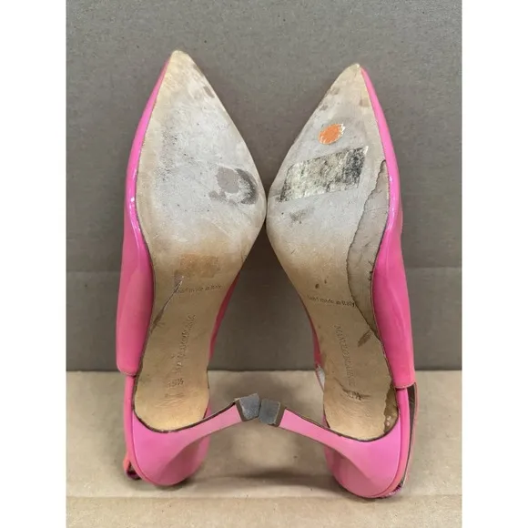 Manolo Blahnik Fuchsia Patent Slingback Heels Pink Size 39.5