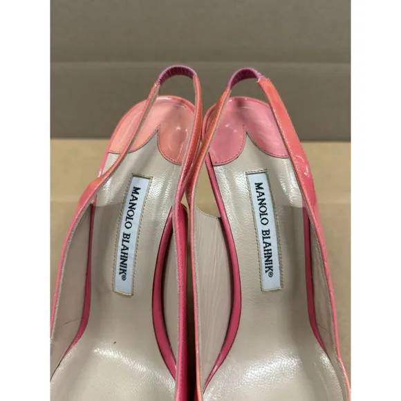 Manolo Blahnik Fuchsia Patent Slingback Heels Pink Size 39.5