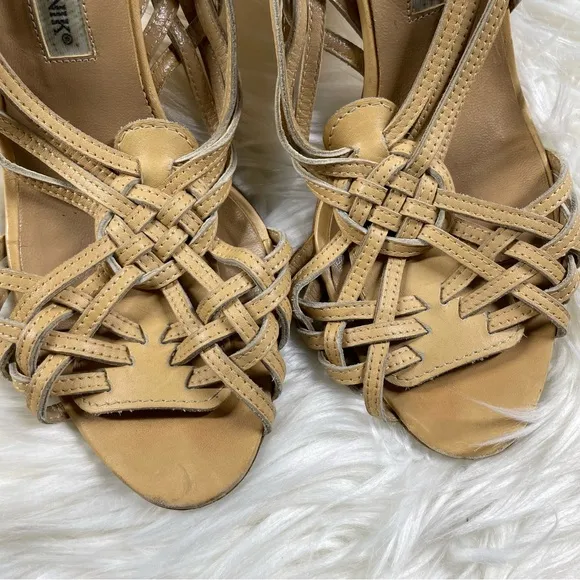 Manolo Blahnik Huarache Light Tan Slingback Stiletto Heels