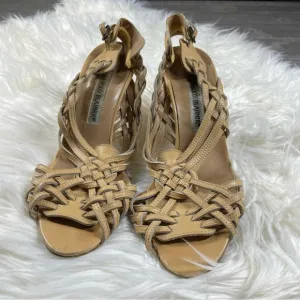 Manolo Blahnik Huarache Light Tan Slingback Stiletto Heels