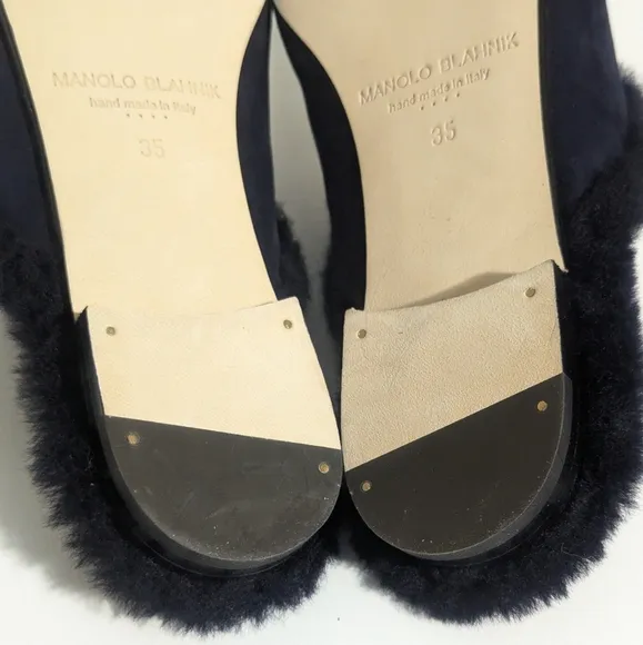Manolo Blahnik Mariamu Italy Suede Leather Shearling Slipper Mules 5