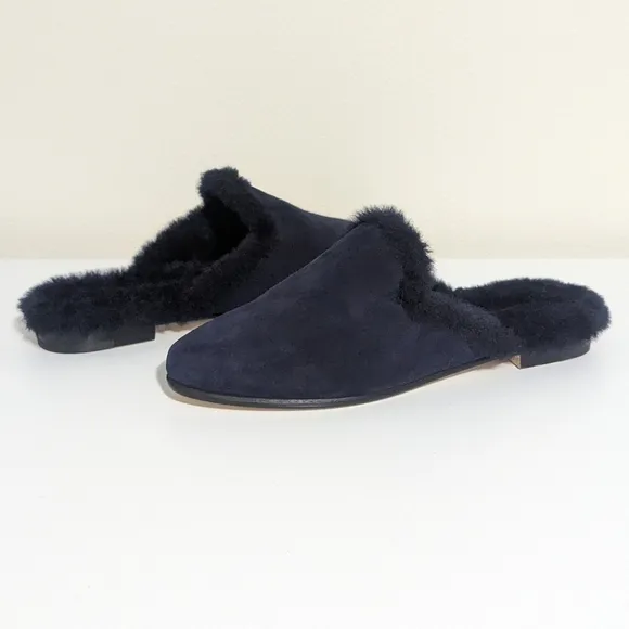 Manolo Blahnik Mariamu Italy Suede Leather Shearling Slipper Mules 5