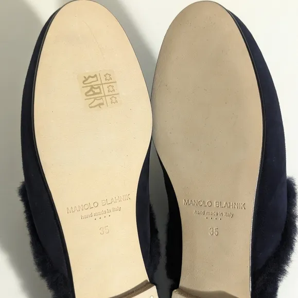 Manolo Blahnik Mariamu Italy Suede Leather Shearling Slipper Mules 5