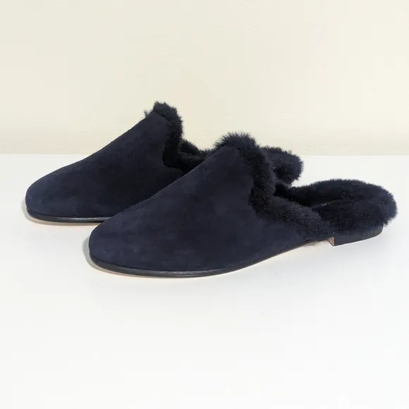 Manolo Blahnik Mariamu Italy Suede Leather Shearling Slipper Mules 5