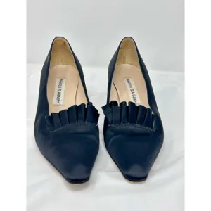 Manolo Blahnik Satan Kitten Heels Size 37 Black