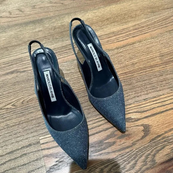 Manolo Blahnik Silver Slingback Heels