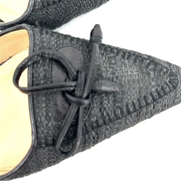 MANOLO BLAHNIK Size 34.5 (IT) 4.5 (US) Black Tweed (Fabric) Kitten Heels EUC