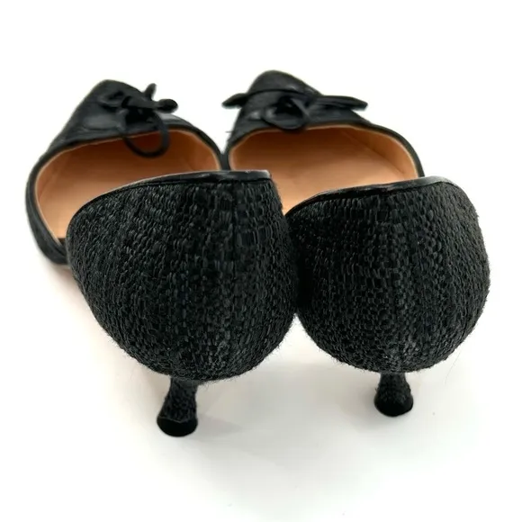 MANOLO BLAHNIK Size 34.5 (IT) 4.5 (US) Black Tweed (Fabric) Kitten Heels EUC