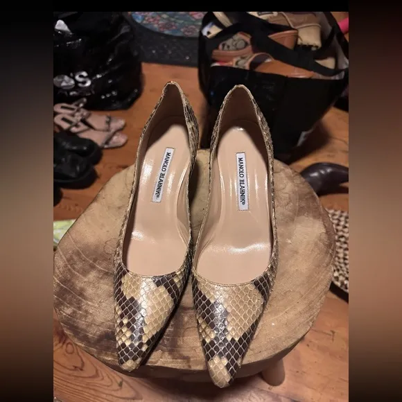 Manolo Blahnik Snakeskin Kitten Heels