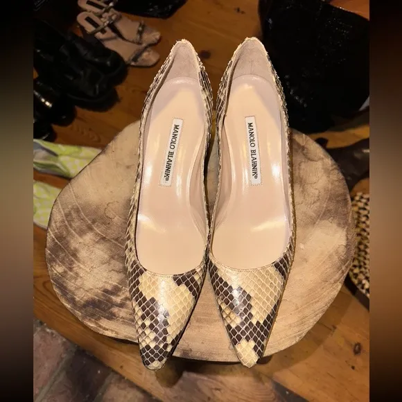 Manolo Blahnik Snakeskin Kitten Heels