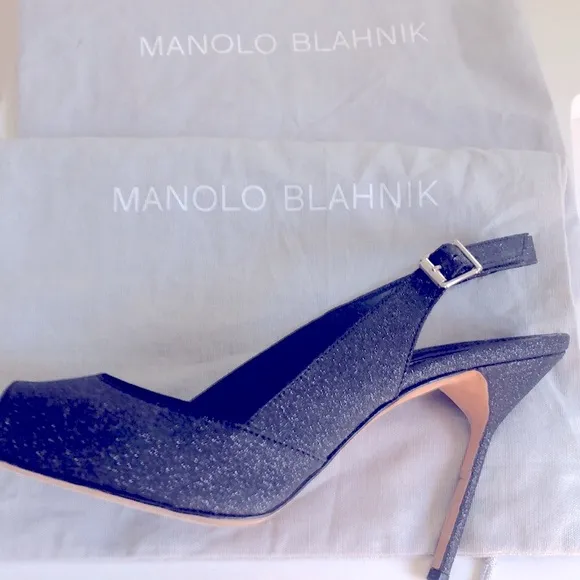 Manolo Blahnik Sparkly Slingback  Stiletto Heels. Size 39,5.
