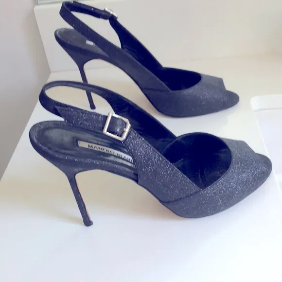 Manolo Blahnik Sparkly Slingback  Stiletto Heels. Size 39,5.