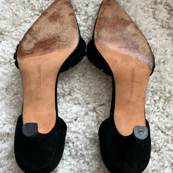 Manolo Blahnik Suede Ordido D’Orsay kitten heels