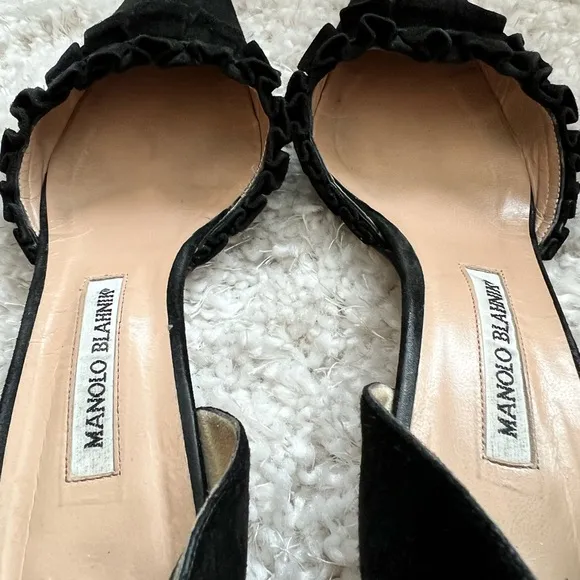 Manolo Blahnik Suede Ordido D’Orsay kitten heels