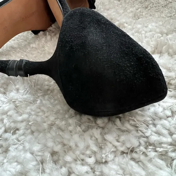 Manolo Blahnik Suede Ordido D’Orsay kitten heels