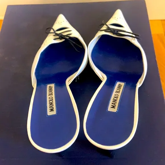 Manolo Blahnik Vintage Nautical Lace-Up Kitten Heel Mules