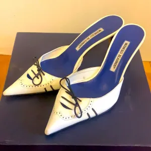 Manolo Blahnik Vintage Nautical Lace-Up Kitten Heel Mules