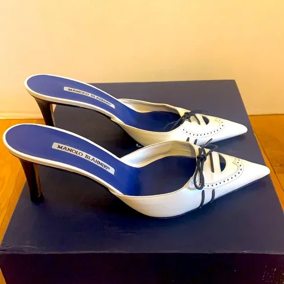 Manolo Blahnik Vintage Nautical Lace-Up Kitten Heel Mules