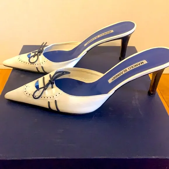 Manolo Blahnik Vintage Nautical Lace-Up Kitten Heel Mules