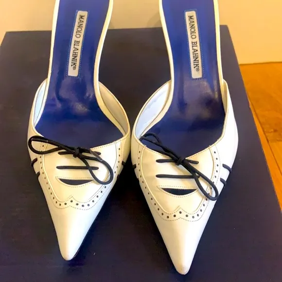 Manolo Blahnik Vintage Nautical Lace-Up Kitten Heel Mules