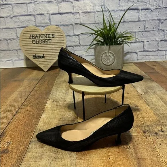 Manolo blahnik black kitten heel pointed toe pumps